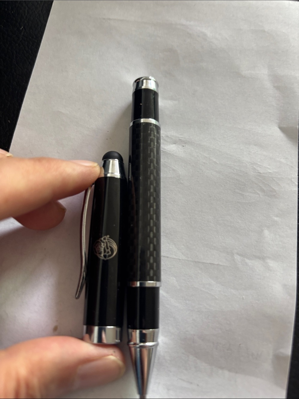 Black Carbon Fiber Ballpoint Pen with Silver Accents - Picture 2 of 7